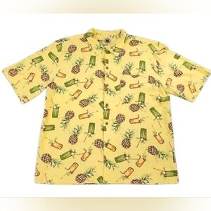 Pusser's West Indies Shirt Mens Yellow Silk/Cotton Island Drinks Pineapple Large